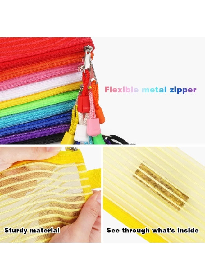 FAYET 10 Pack Multicolor Zipper Mesh Pouches, Pencil Bags, Pen Cases and Multipurpose Travel Organizers for School, Office Accessories - Image 2